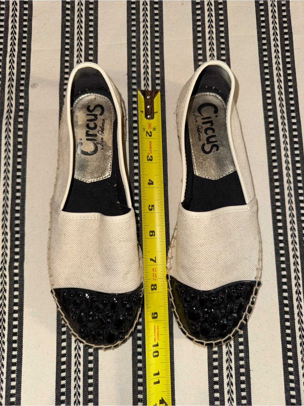 Circus by Sam Edelman Cream Canvas Espadrilles w/ Black Sequin Cap Toe, Size 7.5 - Picture 10 of 10